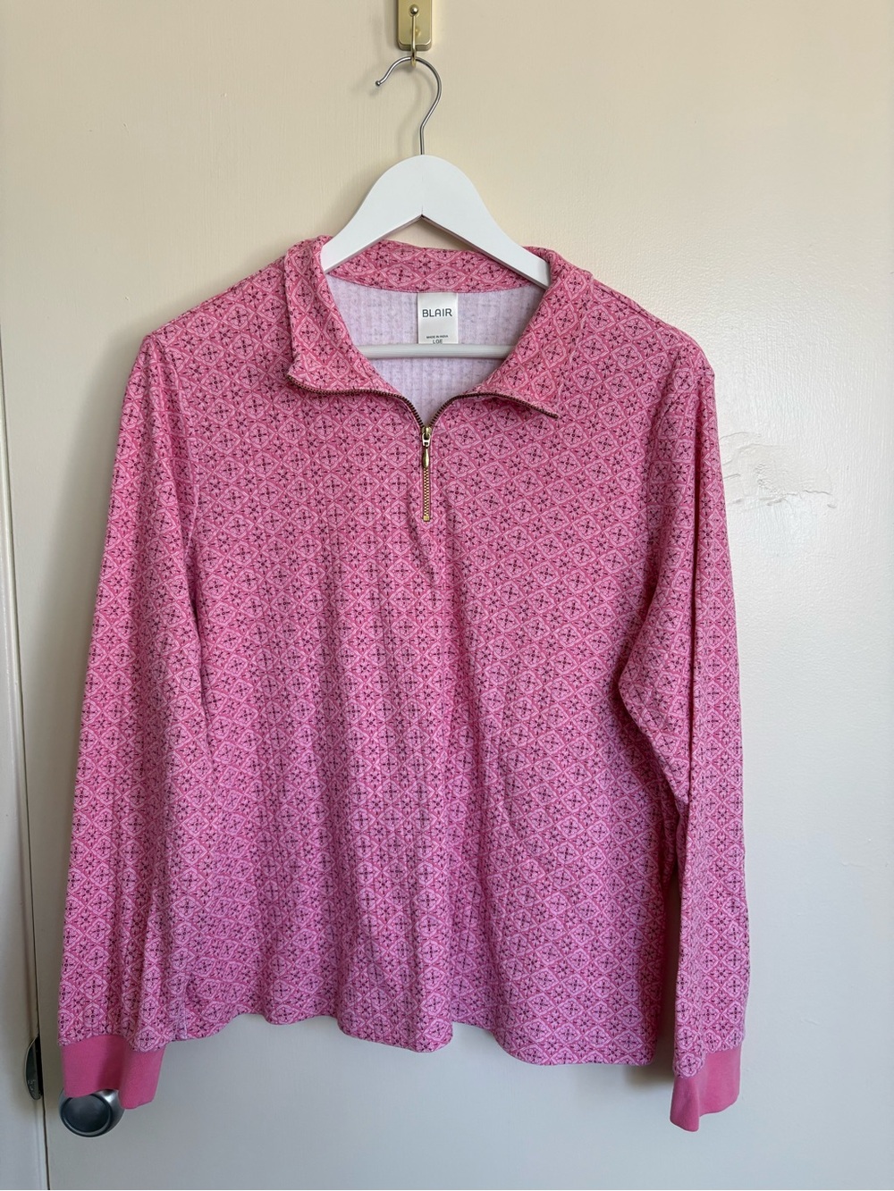 Blair Pink Patterned Quarter-Zip Long Sleeve Top Size L Cozy & Soft